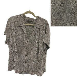 I.N. Studio Black Gray Abstract Button Down Blouse Short Sleeve Career Size 18
